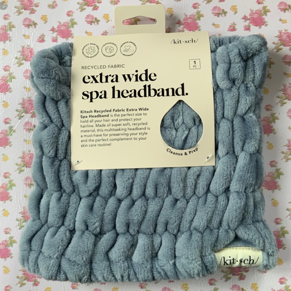 Kitsch Extra Wide Spa Headband – Misty Blue | Eco-Friendly Skincare Headband